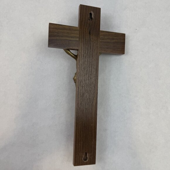 Vintage Crucifix Sick Call Set Walnut Wood Last Rights Cross Catholic INRI 13" - Picture 5 of 12